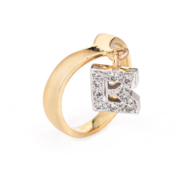 Vintage Letter B Charm Ring Diamond V Shaped Sz 3… - image 2