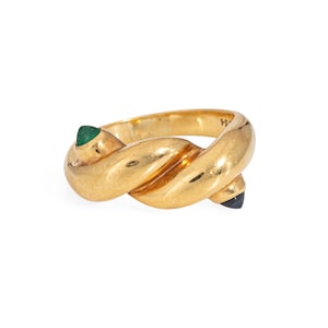 Vintage Bulgari Knot Ring Sapphire Emerald 18k Yellow Gold Sz 5 Signed Jewelry