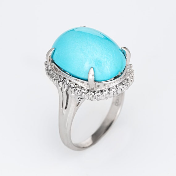 Egg Shell Blue Turquoise Diamond Ring Platinum Es… - image 2