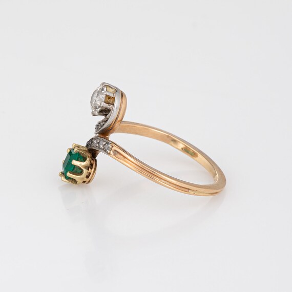 Antique Edwardian Diamond Emerald Ring Moi et Toi… - image 4