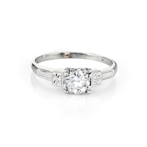 Antique Deco Diamond Ring 14k White Gold Engagement Old European Cut Vintage