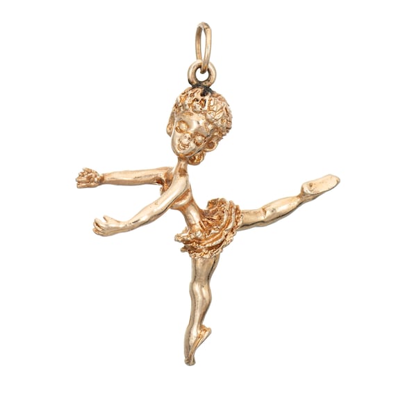 Ballerina Charm Vintage 14k Yellow Gold Ballet Da… - image 1