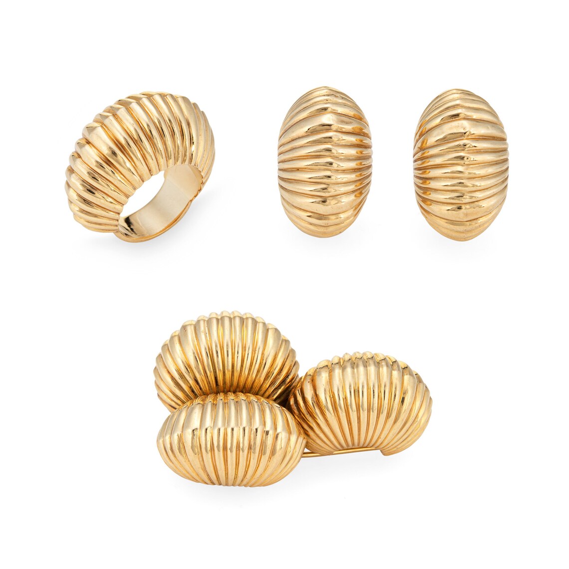 Vintage Cartier Brooch C1945 Bombe Fluted Dome Pin 14k Gold Shell ...