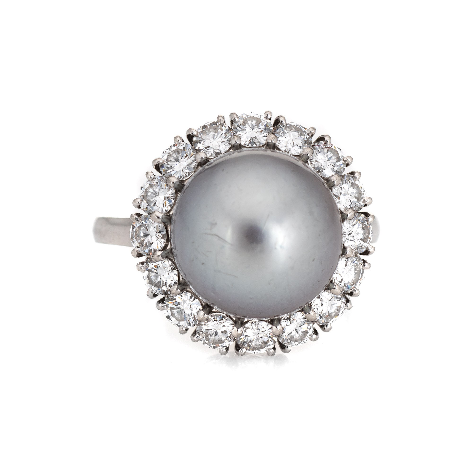 Vintage Art Deco platinum diamond pearl ring - Ruby Lane