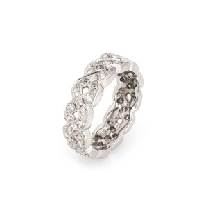 c1920s Vintage Art Deco Diamond Band Sz 5.75 Platinum Braided Ring Eternity