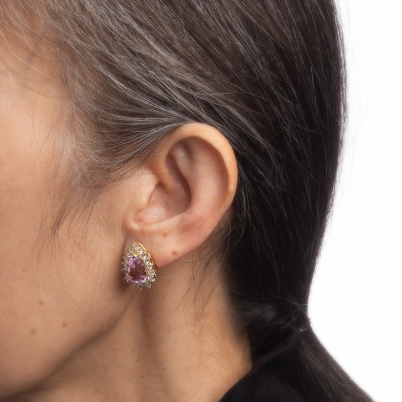 Kunzite 1.50ct Diamond Earrings Vintage 18k Yellow Gold Pear Studs