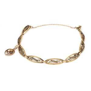 French Vintage Bracelet 18k Yellow Gold 7.5&quot; Flower Charm 50s Mid Century