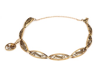French Vintage Bracelet 18k Yellow Gold 7.5" Flower Charm 50s Mid Century