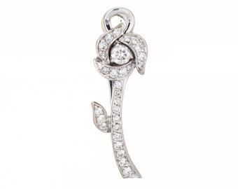 Cantamessa Diamond Flower Hair Clip Estate 18k White Gold Fine Jewelry Clasp