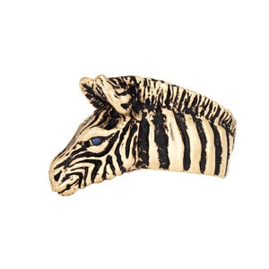 Vintage Zebra Ring 14k Yellow Gold Band Sz 6.5 Black Enamel Stripes Fine Jewelry