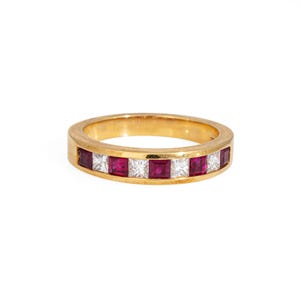 Tiffany & Co Ruby Diamond Ring 4mm Band Vintage 18k Yellow Gold Signed Jewelry