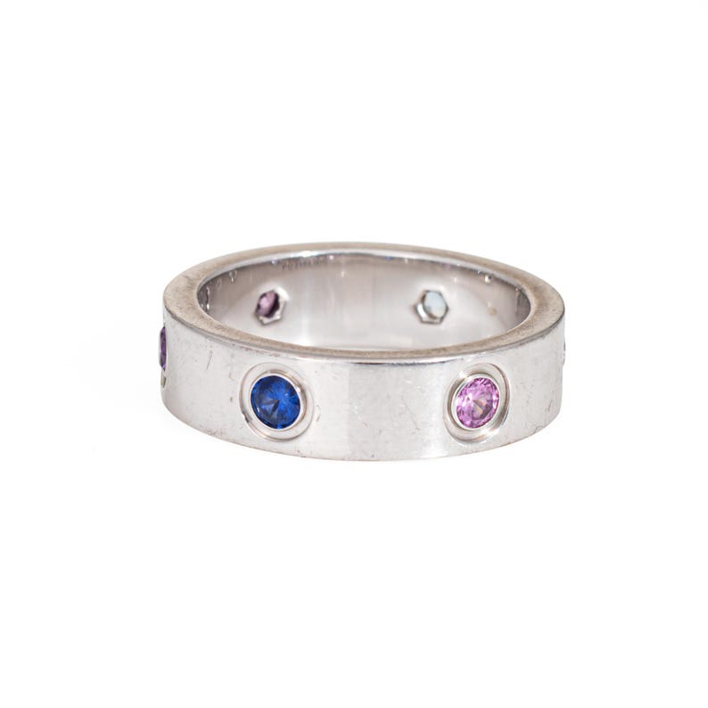 Cartier Gemstone Love Ring 53 Sz 6.25 18k White Gold Sapphire Spinel Aquamarine image 1