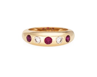 Ruby Diamond Band Sz 7 Vintage 14k Yellow Gold Ring Estate Stacking Jewelry
