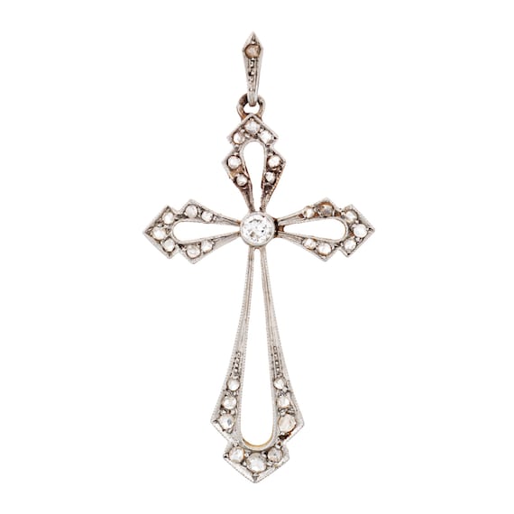 Antique Diamond Cross Pendant 18k Gold Platinum Fine Religious Jewelry