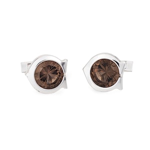 Cartier C Cufflinks Smoky Quartz Palladium Sterling Silver Estate Men's Jewelry