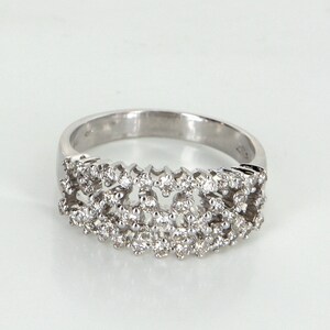 Lattice Diamond Cocktail Band Ring Vintage 14 Karat White Gold Estate Fine Jewelry 7