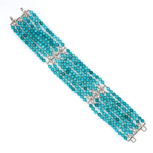 Cathy Waterman Turquoise Diamond Bracelet 7 Strand Platinum Estate 6.25"