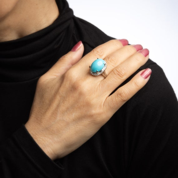 Egg Shell Blue Turquoise Diamond Ring Platinum Es… - image 6