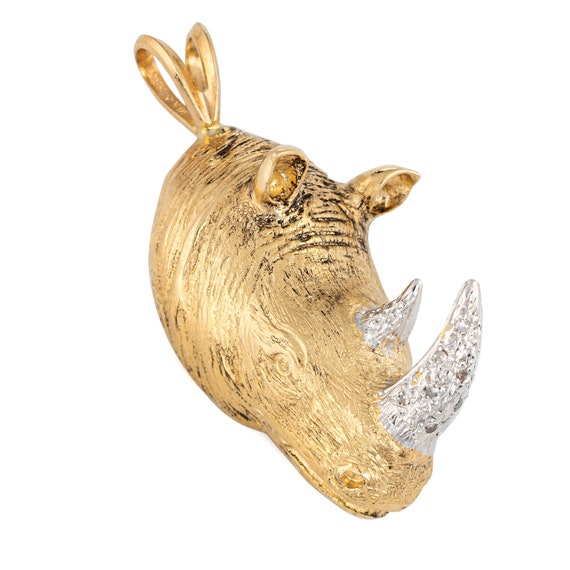 Rhinoceros Pendant Diamond Tusk Vintage 14k Yellow