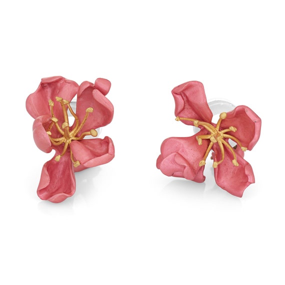 JAR Almond Blossom Earrings 18k Gold Silver Pink Enamel Joel 
