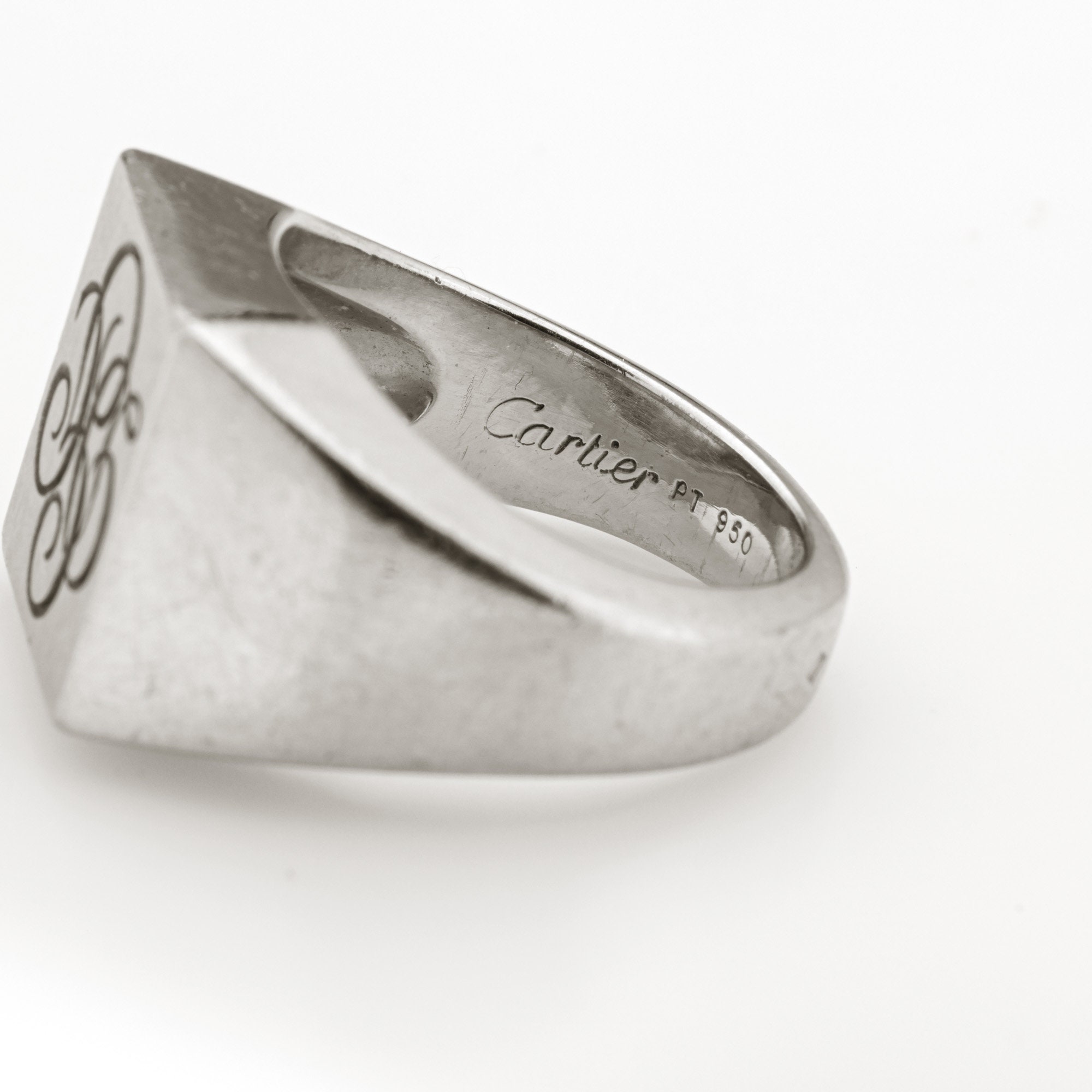 Cartier Signet Ring Initial Vintage Platinum Sz 6.75 Square Heavy