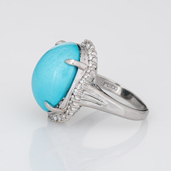 Egg Shell Blue Turquoise Diamond Ring Platinum Es… - image 4