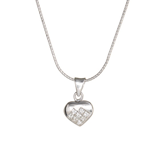 Diamond Heart Necklace Estate 18k White Gold Invi… - image 1