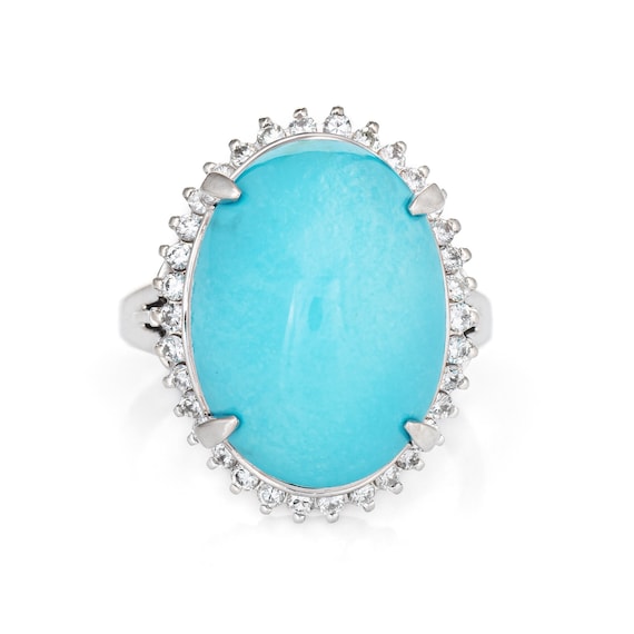 Egg Shell Blue Turquoise Diamond Ring Platinum Es… - image 1