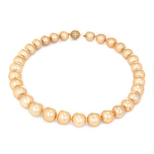 13mm to 14mm Golden South Sea Pearl Necklace Diamond Clasp 14k Gold 18&quot; Estate