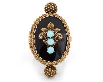 Pillbox Ring Vintage 14k Yellow Gold Onyx Jewelry Opens Secret Compartment 6.25