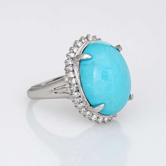 Egg Shell Blue Turquoise Diamond Ring Platinum Es… - image 3