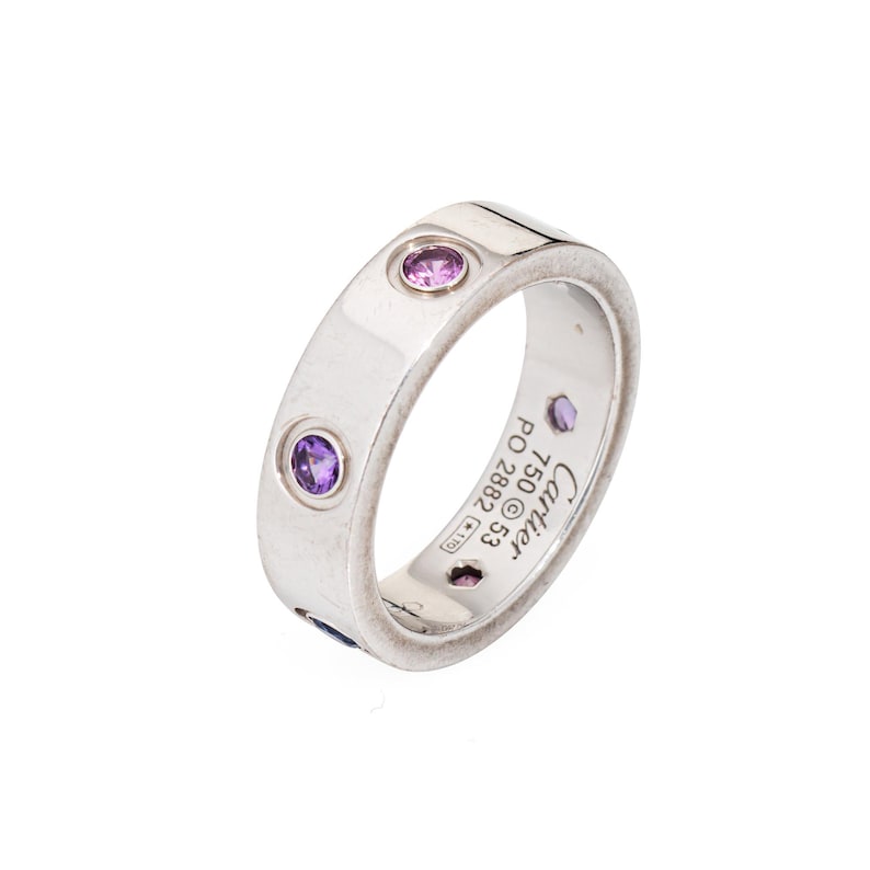 Cartier Gemstone Love Ring 53 Sz 6.25 18k White Gold Sapphire Spinel Aquamarine image 2
