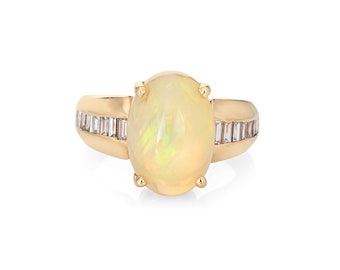 Natural Opal Diamond Ring Vintage 14k Yellow Gold Oval Fine Jewelry Sz 7.25