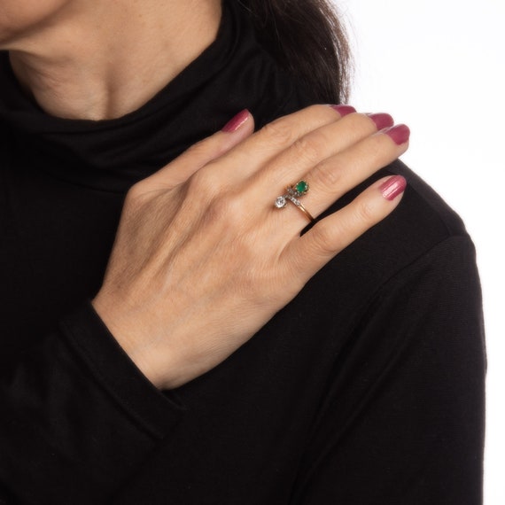 Antique Edwardian Diamond Emerald Ring Moi et Toi… - image 6