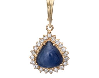 Natuurlijke 11.20ct Ceylon Sapphire Diamond Hanger Vintage 14k Yellow Gold Peer