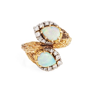 60s Opal Diamant Ring Toi et Moi Vintage 750 Gelbgold Sz 4 Fine Jewelry
