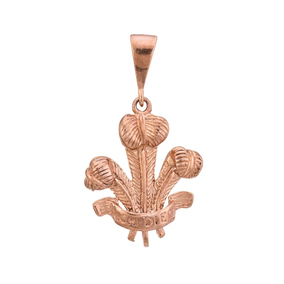 Prince of Wales Feathers Charm 9k Rose Gold Penda… - image 1