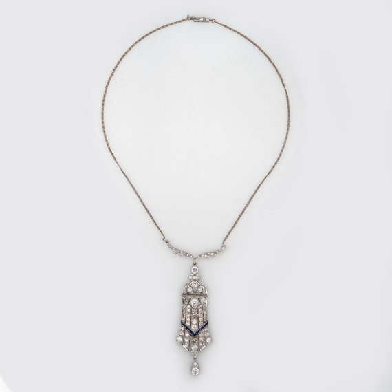 Vintage 4ct Diamond Art Deco Necklace Platinum 15… - image 2