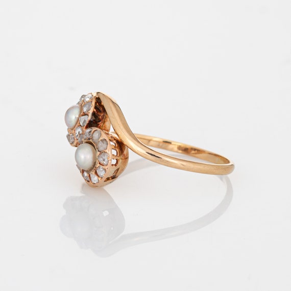 Vintage Art Deco Diamond Pearl Ring Moi et Toi 14… - image 4