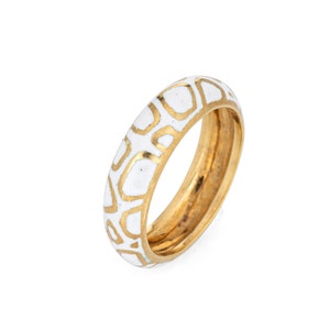 Vintage Cartier Wit Emaille Ring Sz 5 18k Geel Goud Band Gesigneerde Sieraden