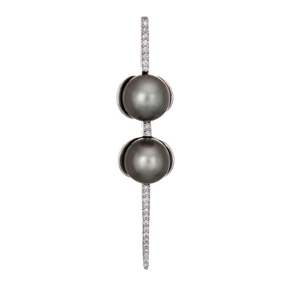 Black Tahitian Cultured Pearl Diamond Pendant Vin… - image 1