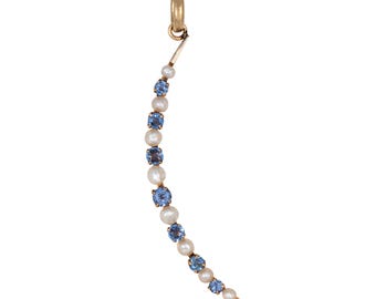Antique Victorian Crescent Moon Pendant Sapphire Pearl 14k Gold Celestial