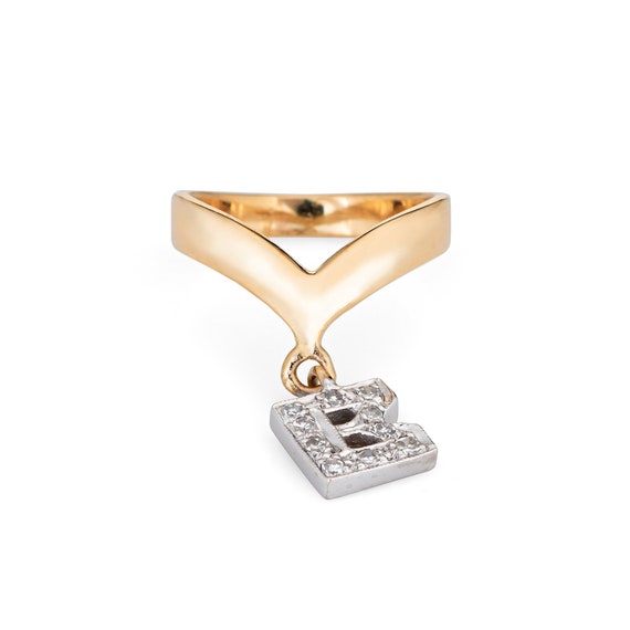 Vintage Letter B Charm Ring Diamond V Shaped Sz 3… - image 1