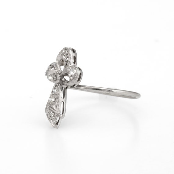 Antique Clover Conversion Ring Art Deco Diamond 1… - image 4