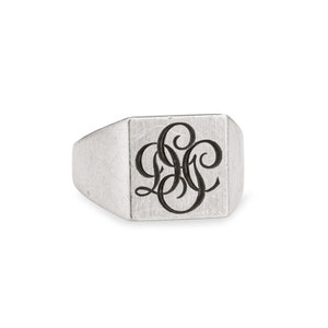 Anel de sinete Cartier inicial vintage platina tamanho 6,75 joia quadrada pesada