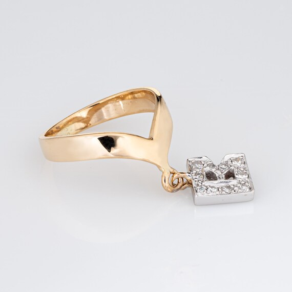 Vintage Letter B Charm Ring Diamond V Shaped Sz 3… - image 3