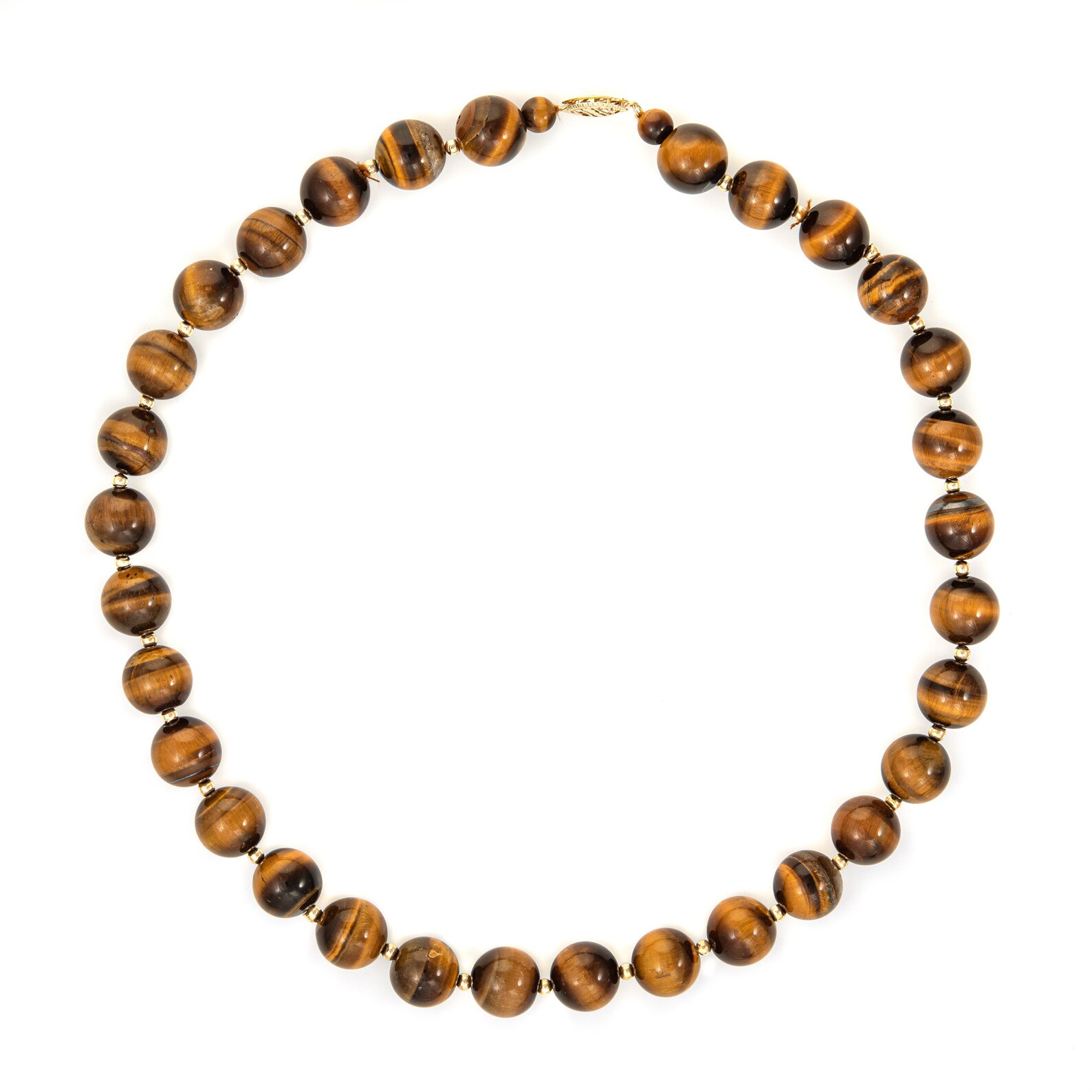 12mm Tigers Eye Bead Necklace 70s Vintage 14k Yellow Gold Etsy