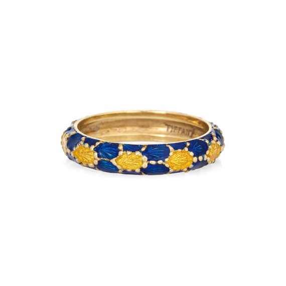 Vintage Tiffany & Co Enamel Ring Sz 7 Blue Yellow… - image 2