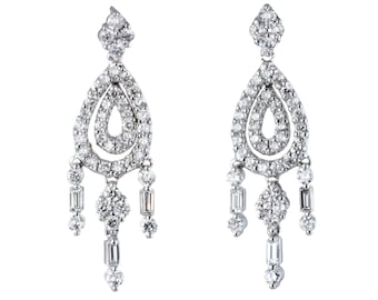 Diamond Chandelier Earrings Estate 18k White Gold Fringe Drops Vintage Jewelry