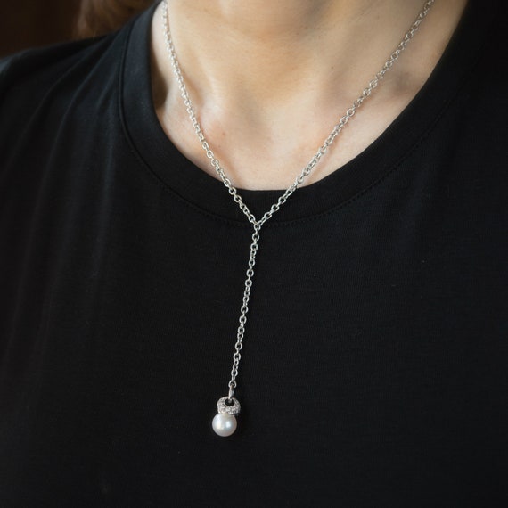 Mikimoto Cultured Pearl Diamond Drop Necklace Est… - image 2